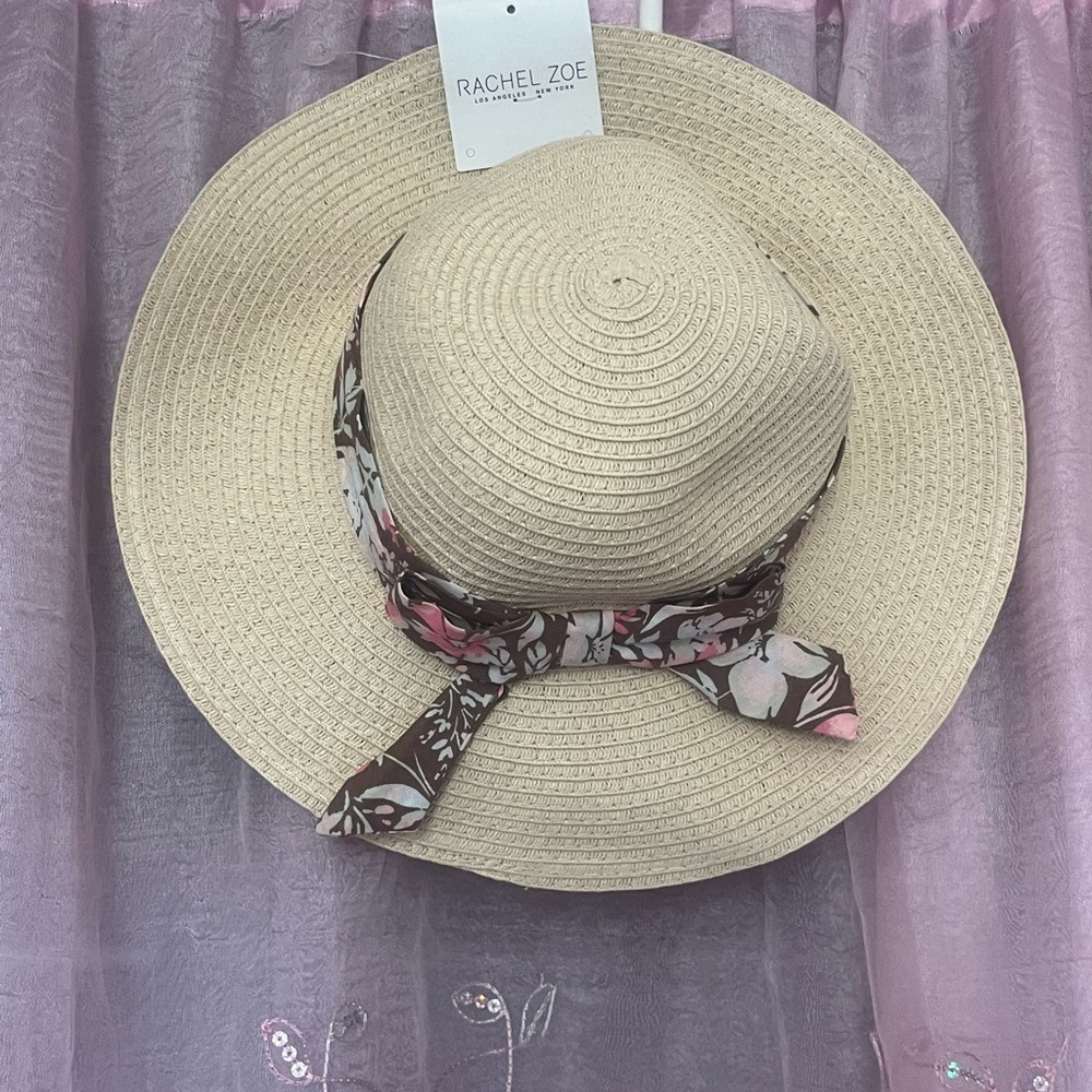 Rachel Zoe Women's Tan Sun Hat with Floral Scarf